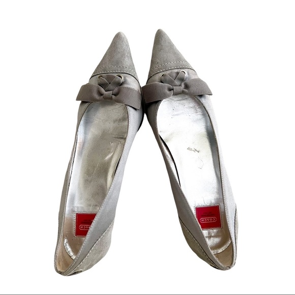 COACH Winnie Gray Suede Leather Pointed Toe Kitten Heel Bow Flats Size 7 - Picture 2 of 12